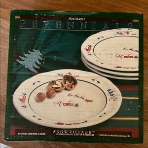 Pfaltzgraff Snow Village Plates with Red and Green Accents